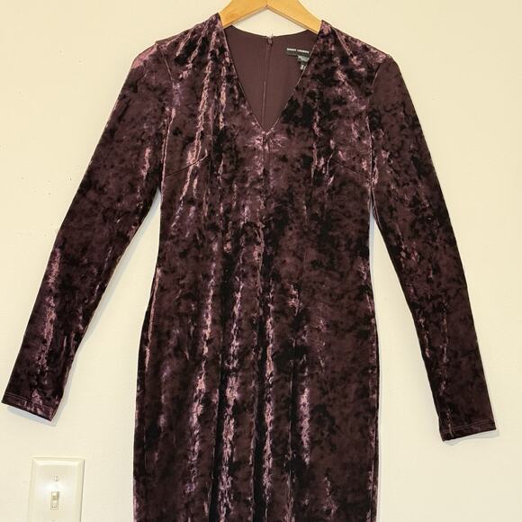 Maggy London Burgundy Crushed Velvet Midi Dress, Long Sleeve, Size 2 - Picture 4 of 14